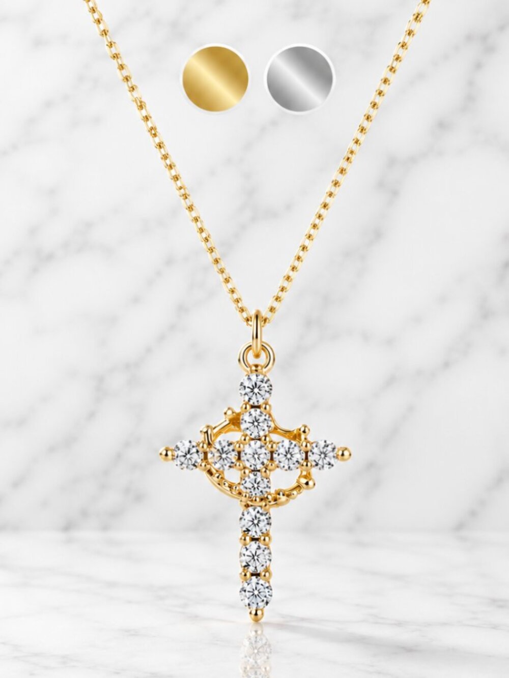 Royal Cross Crown Necklace Stainless Steel - Picture 1 of 3